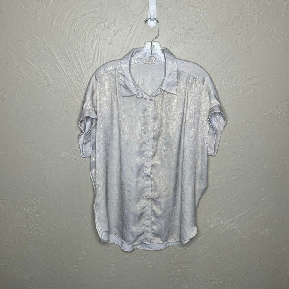 Jodifl Silver Metallic Shimmer Blouse Women's Large